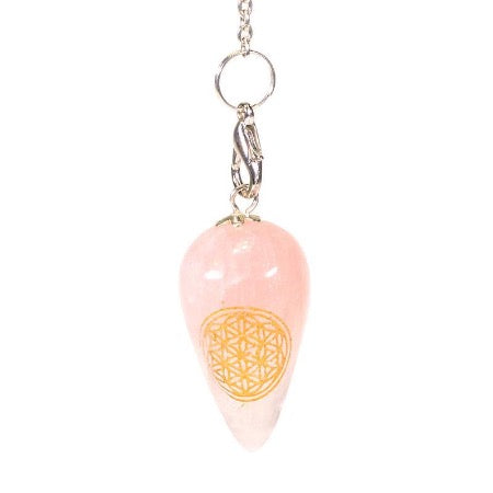 Pendule en Quartz rose avec Fleur de Vie