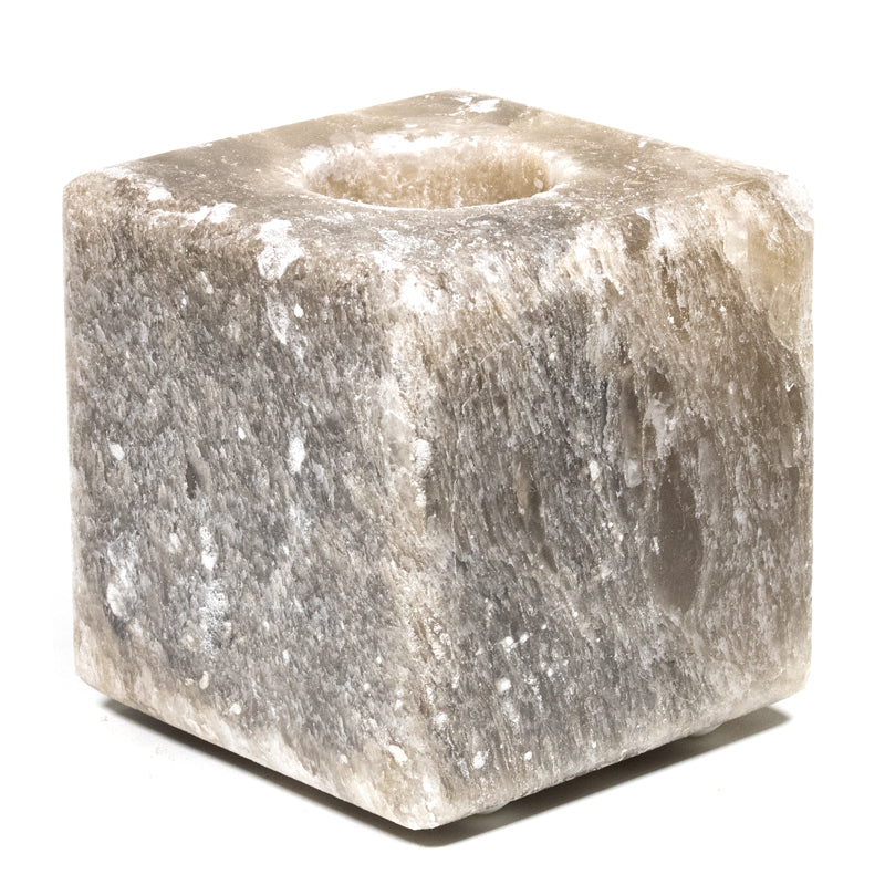 Bougeoir cubique en cristal de sel gris